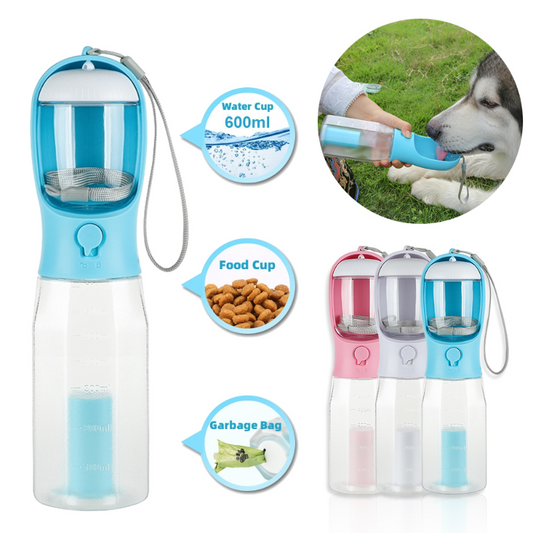 Hundewasserflasche – 3 in 1 - Trinken, Füttern, Kotbeutelspender!