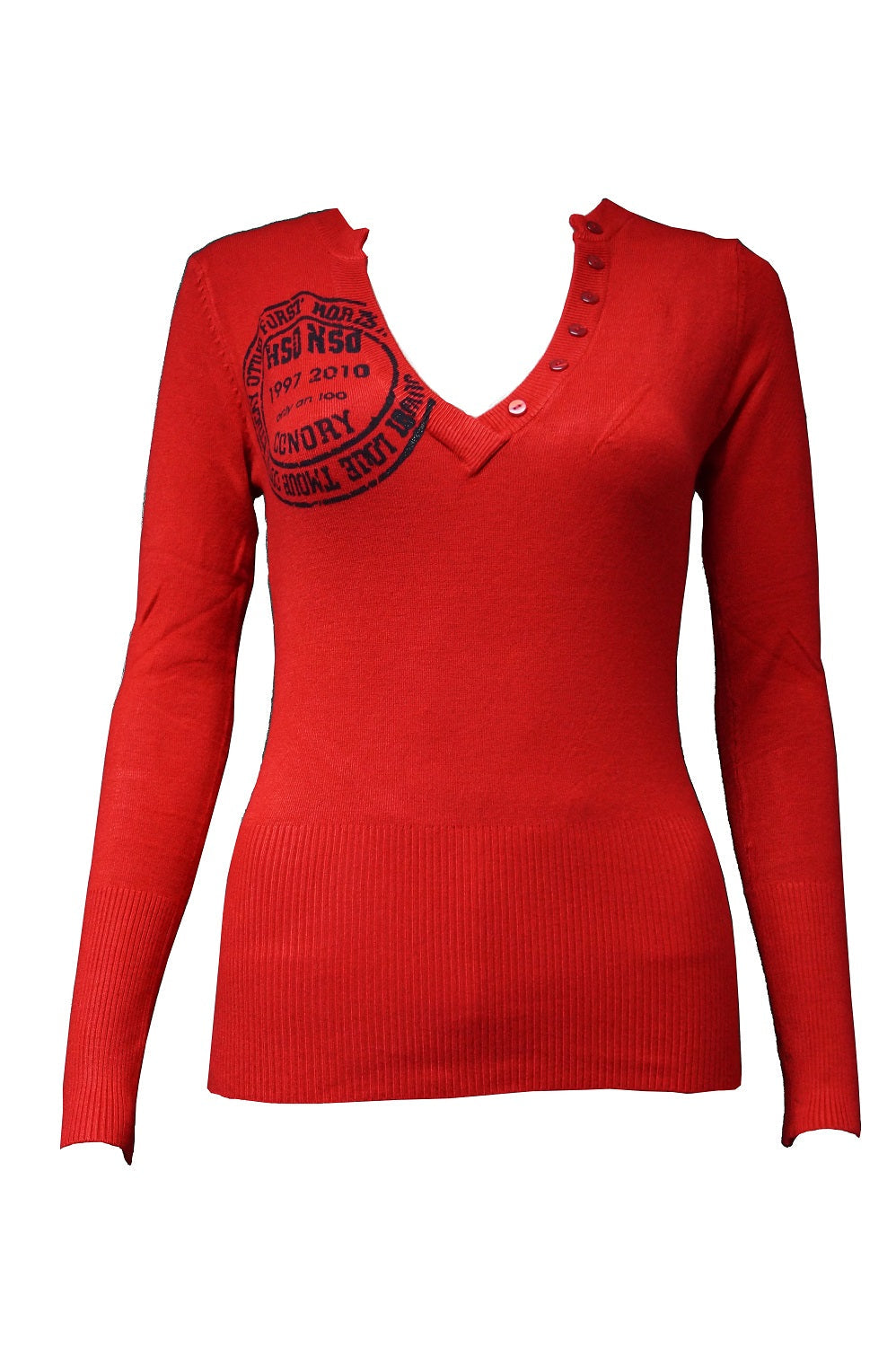 Rot Pullover Langarm Schwarz Weis Braun Blau Grau Rot | Fashion Königin