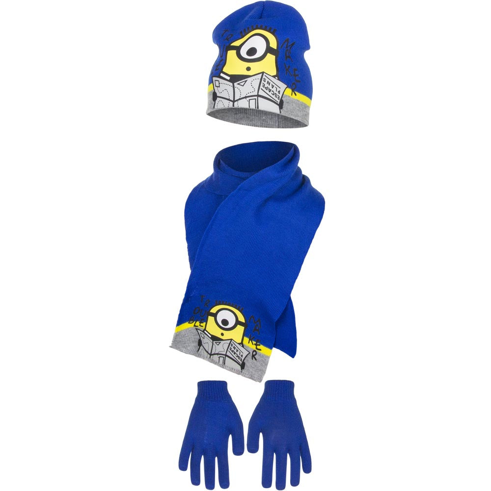 Minions Kinder Set Mütze, Schal & Handschuhe mit Minion Motiv Blau | Fashion Königin