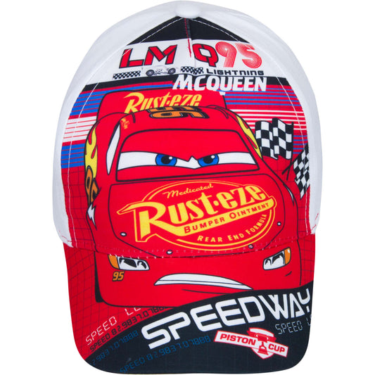 Kinder Kappe Weiß mit großem Disney Pixar Cars 95 McQueen Motiv  Fashion Königin
