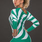 Gestreifter asymmetrischer Longpullover Minikleid Grün Weiß | Fashion Königin