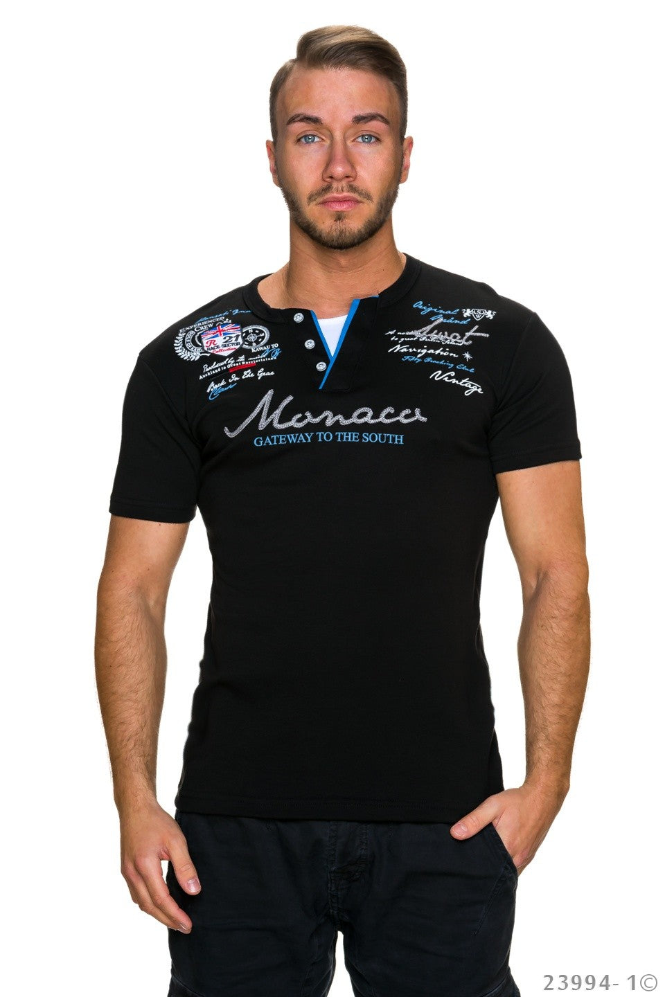 T-Shirt Henley Monaco Stickerei Shirt Hingucker | Fashion Königin
