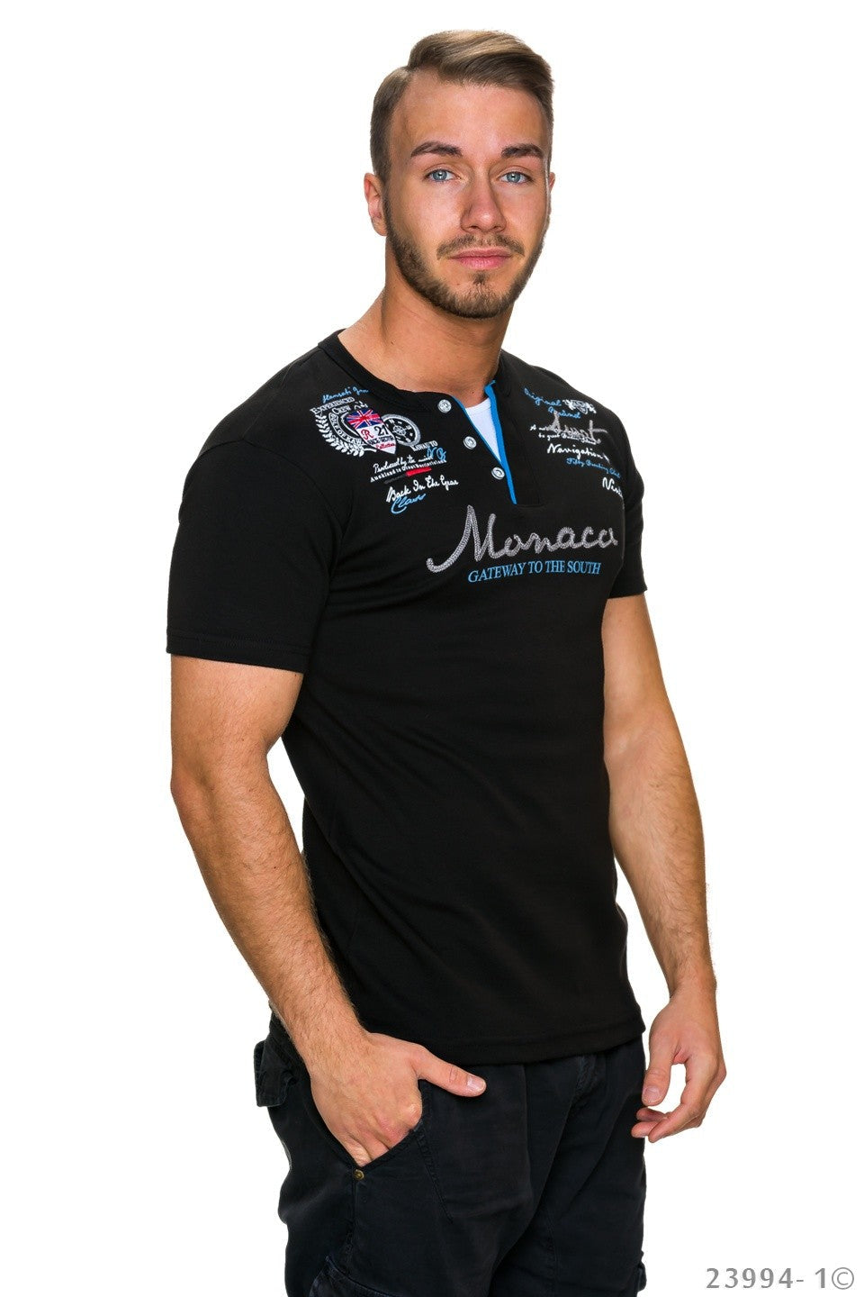 T-Shirt Henley Monaco Stickerei Shirt Hingucker | Fashion Königin