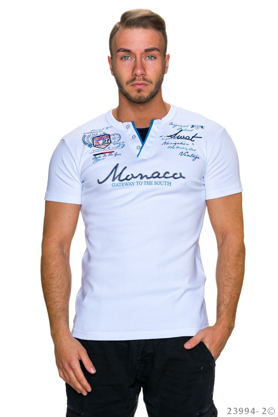 T-Shirt Henley Monaco Stickerei Shirt Hingucker | Fashion Königin