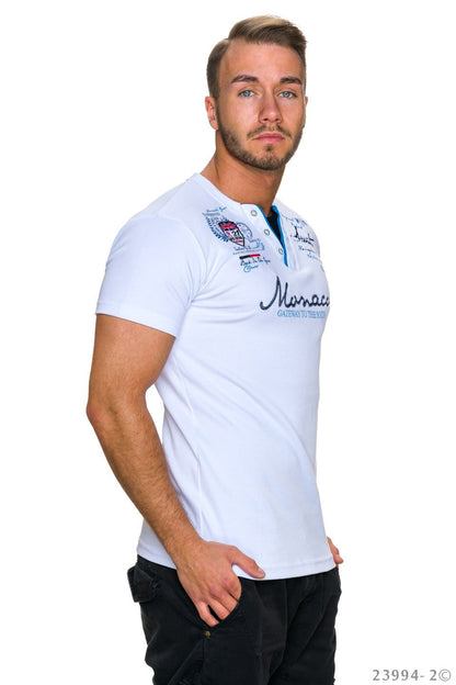 T-Shirt Henley Monaco Stickerei Shirt Hingucker | Fashion Königin