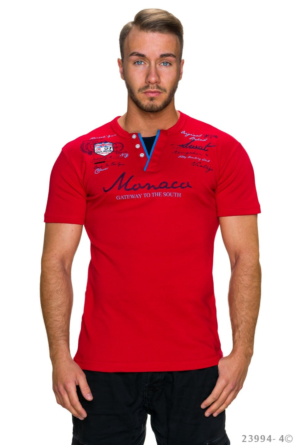 T-Shirt Henley Monaco Stickerei Shirt Hingucker | Fashion Königin