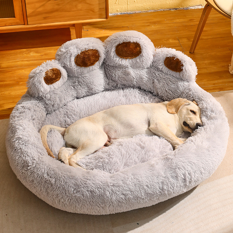 Warmes Hundebett Plüsch Schlafsofa für Winter Grau 1 | ATTADEX